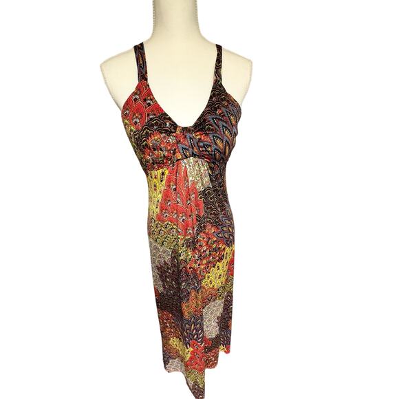 Raindrops by Papillon Black Orange Peacock Maxi Dress Women's Small - Picture 2 of 12